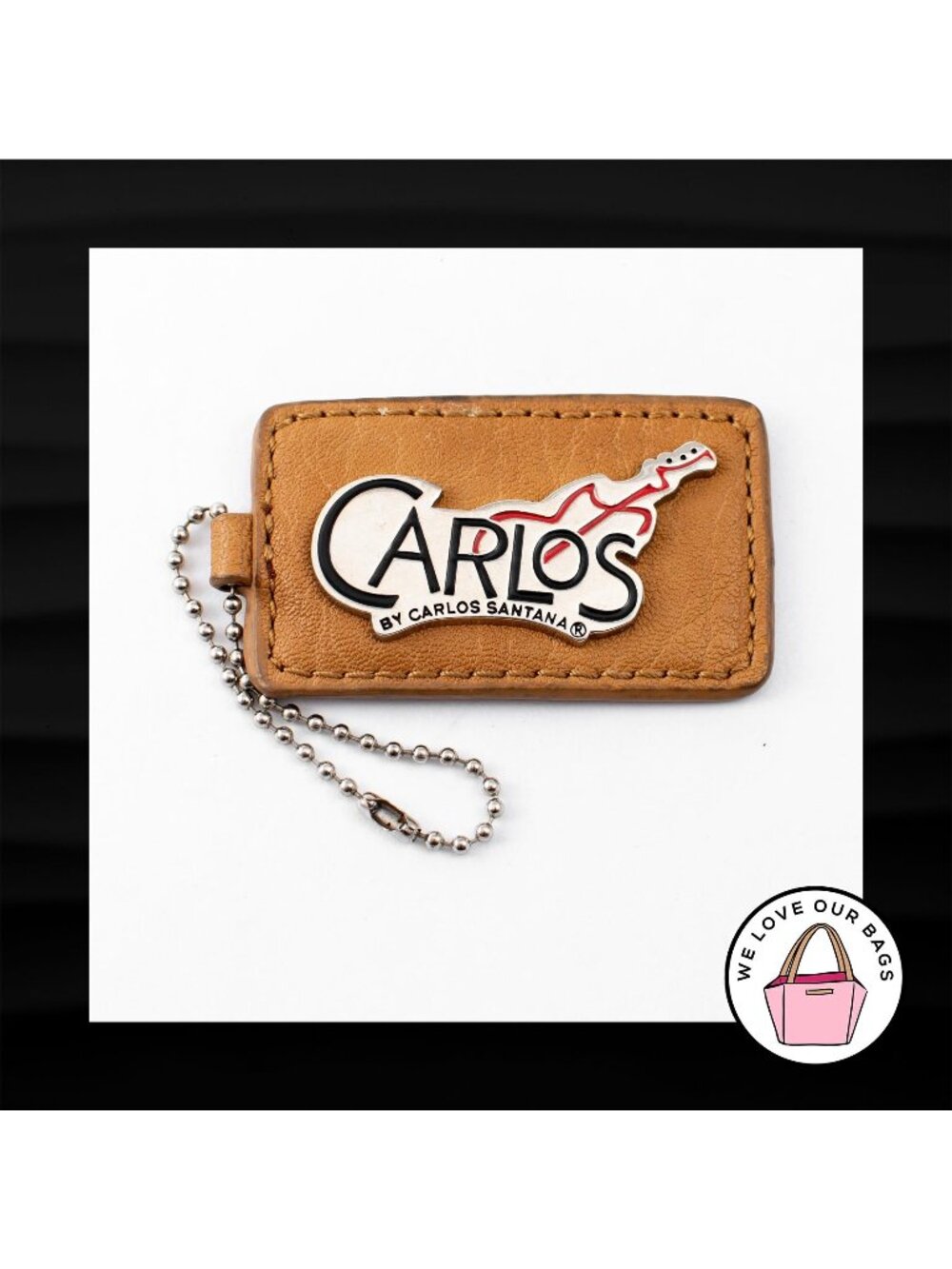 CARLOS by CARLOS SANTANA LEATHER & SILVER KEY FOB BAG CHARM KEYCHAIN HANG TAG - Picture 1 of 1